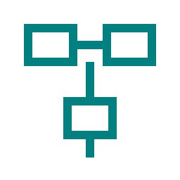 Icon of two connected elements flowing into a single box below, representing mapping a business system.