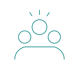 Icon of three team members grouped together, with lines above the center figure symbolizing stress and overwhelm.