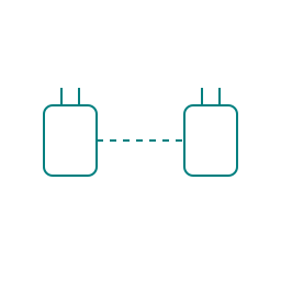 Icon of two disconnected systems with a dashed line between them, symbolizing tools that don't communicate with each other.